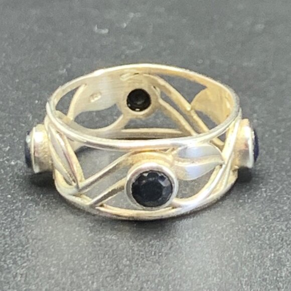 Sterling Silver 925 Black Sapphire Bezel Set Cigar Band 8.25mm Wide Ring Size 8 - Picture 3 of 8